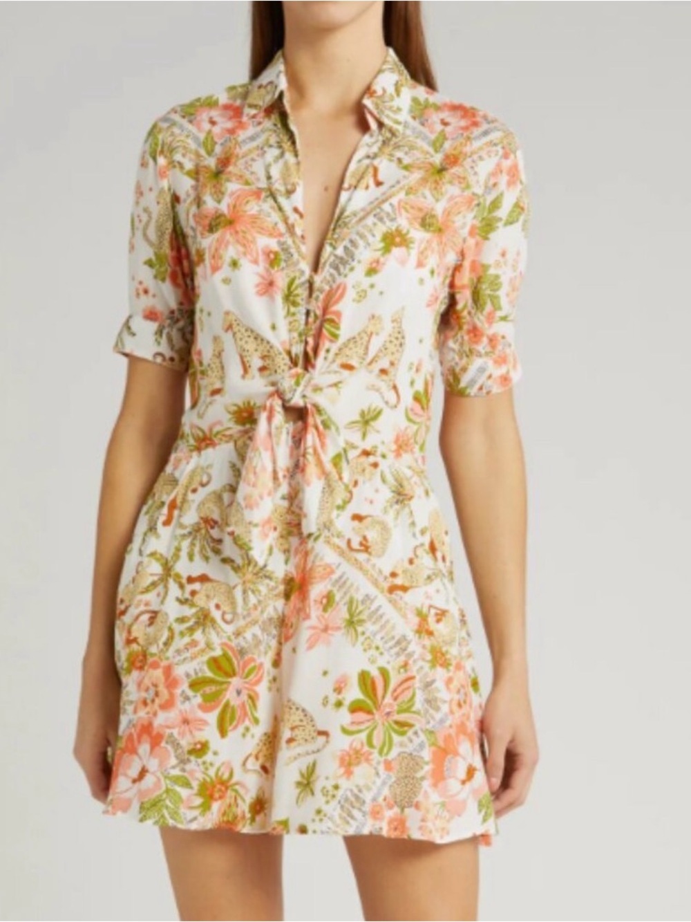 Poupette St. Barth Bettina Print Tie Front Romper-Dress NWT Large w/pockets!